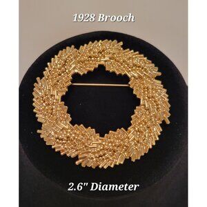 1928 Brand Jewelry Gold-Tone Brooch Textured Circular Wreath 2.6"  Statement Pc